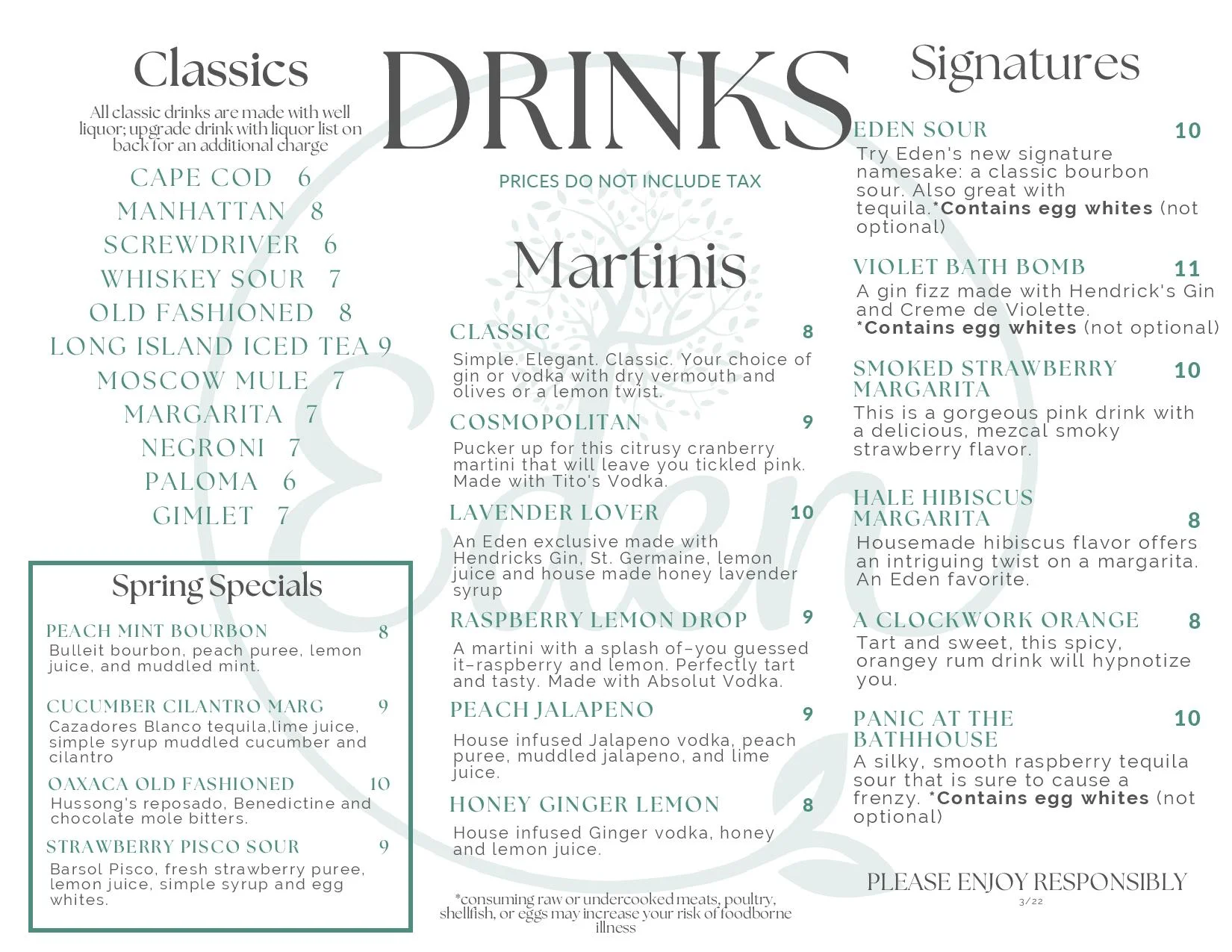 drink menu spring